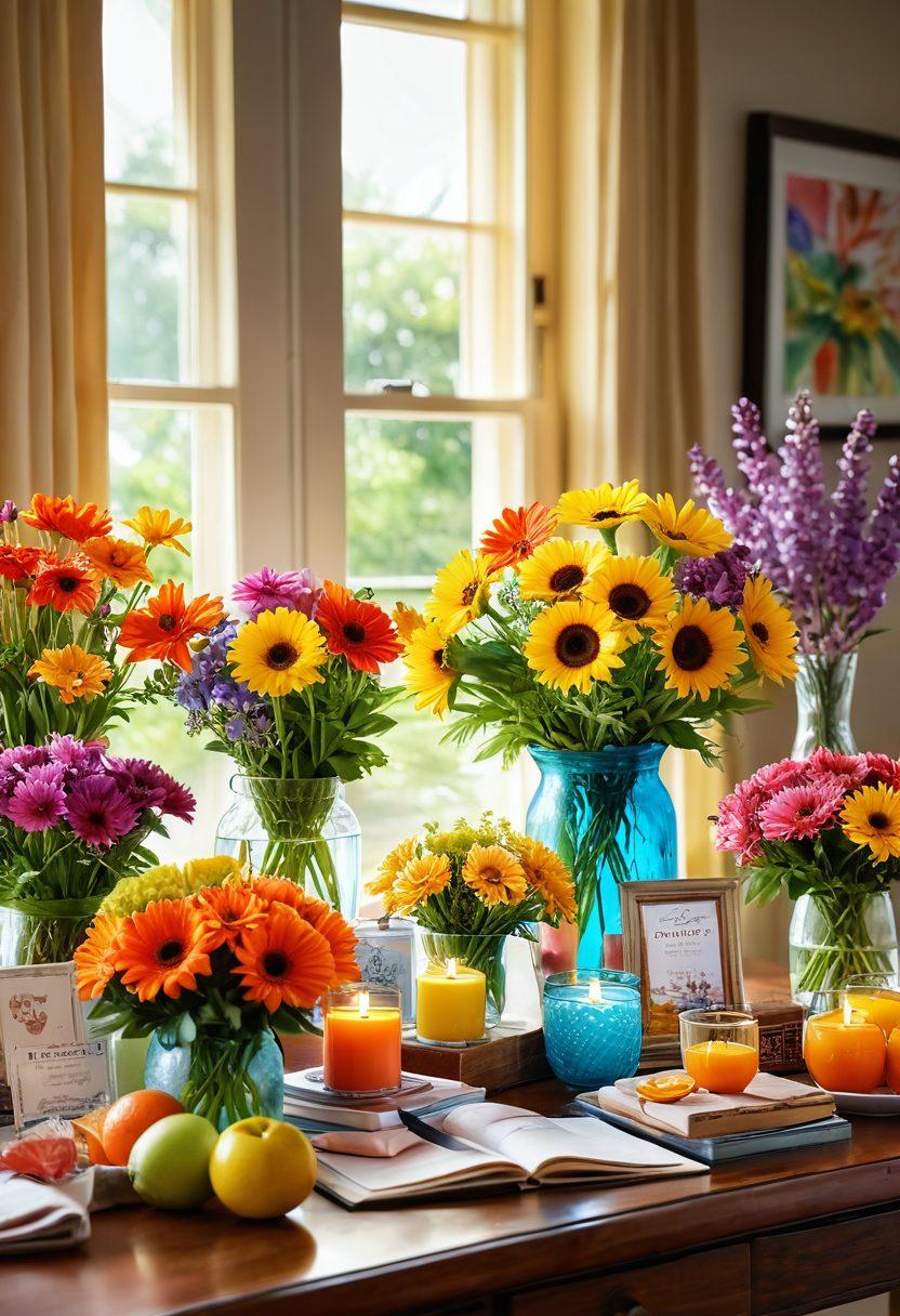A bright and uplifting scene featuring an assortment of Carson products arranged artfully, radiating warmth and cheerfulness. Include elements like sunlight streaming in, flowers blooming, and happy people interacting with the products, embodying satisfaction and joy. Use vibrant colors to evoke a sense of positivity and energy, with a soft, inviting background. super-realistic. vibrant colors. warm lighting.
